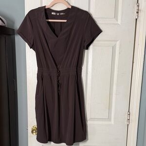 REI Short-Sleeve V-Neck Drawstring Midi Dress — Brown